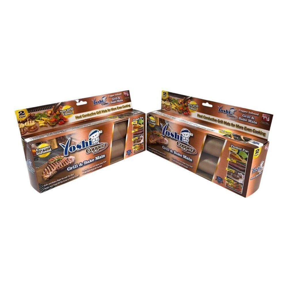 Yoshi Copper Grill & Bake Mats 2 Pack - Nonstick Reusable For BBQ  Oven Set of 2